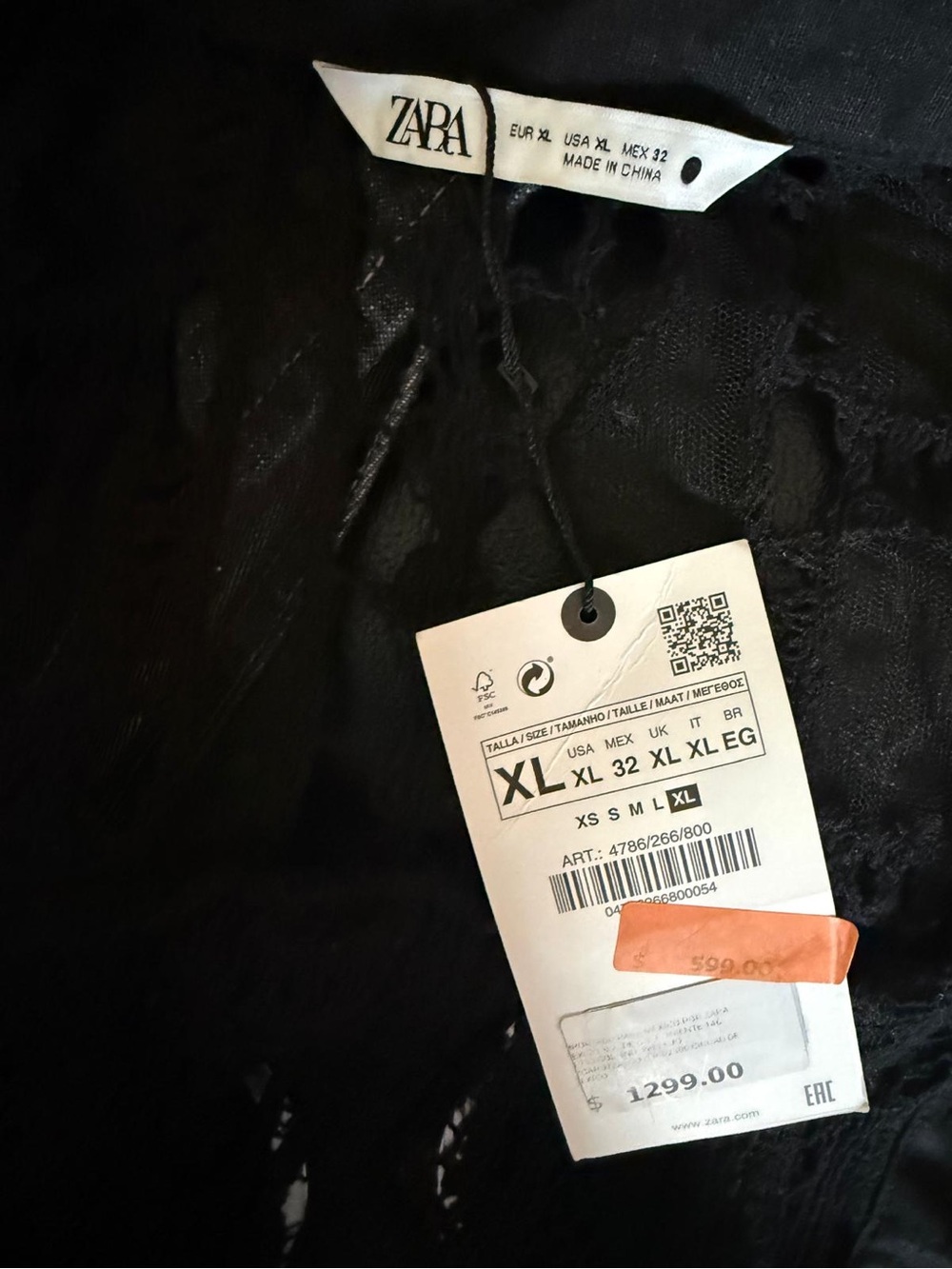 Zara Black Lace Blouse with Tag XL
